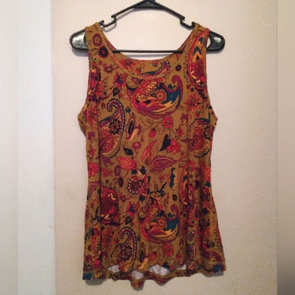 Soft Surroundings Paisley Tank Blouse Top Soft Comfy Small Tan Colorful